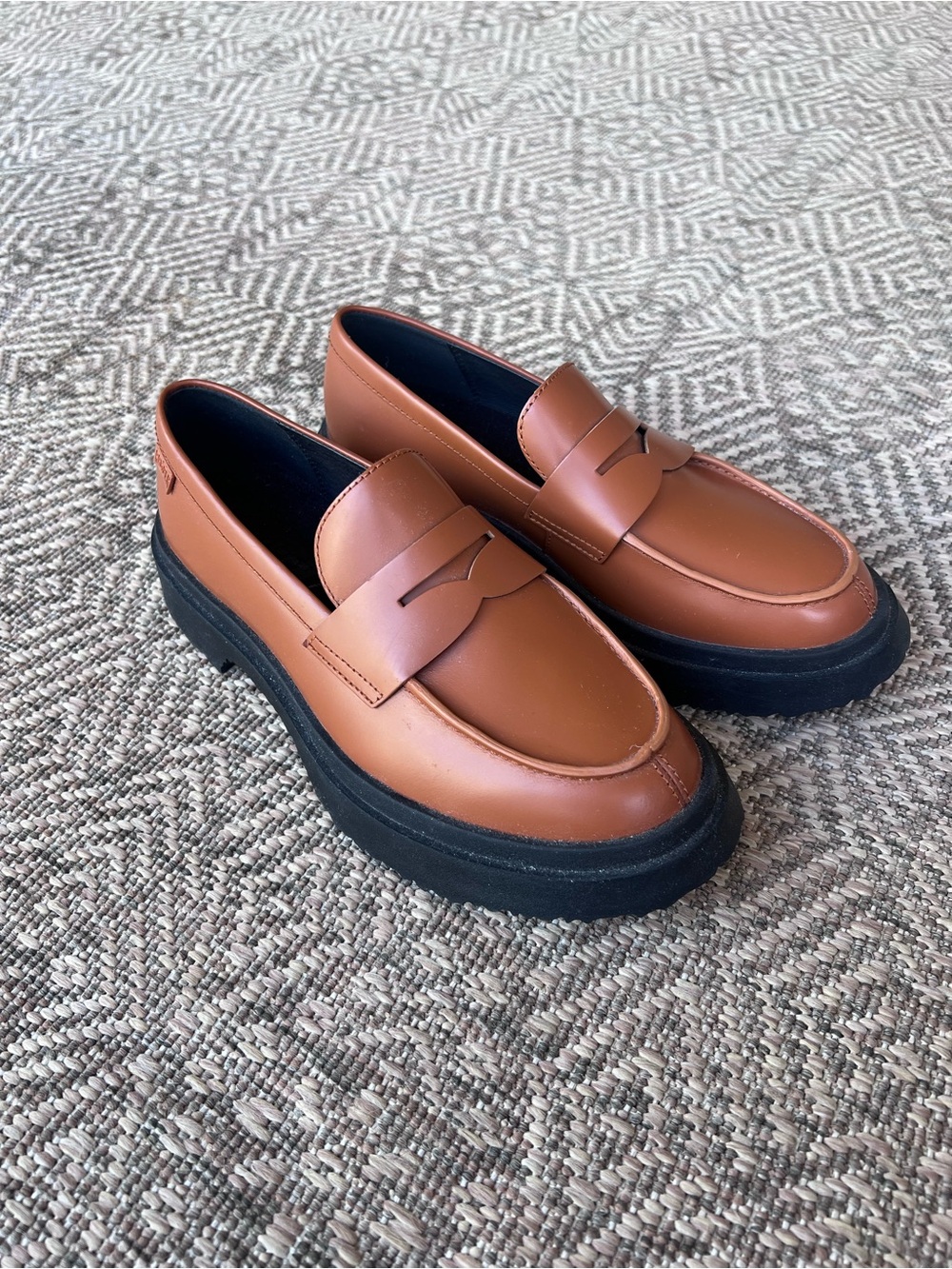 Camper Brown Leather Chunky Platform Penny Loafers Size 37 Lug Sole